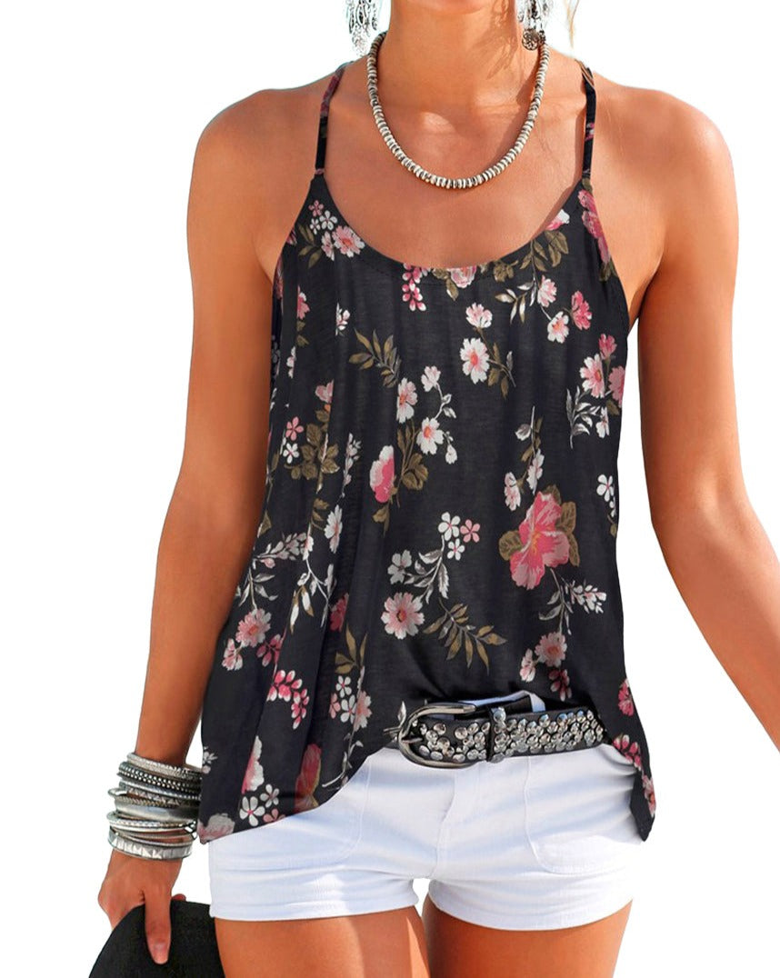 Floral Strappy Back Tank Top