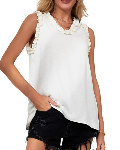 Frilled Trim V-Neck Tank Top