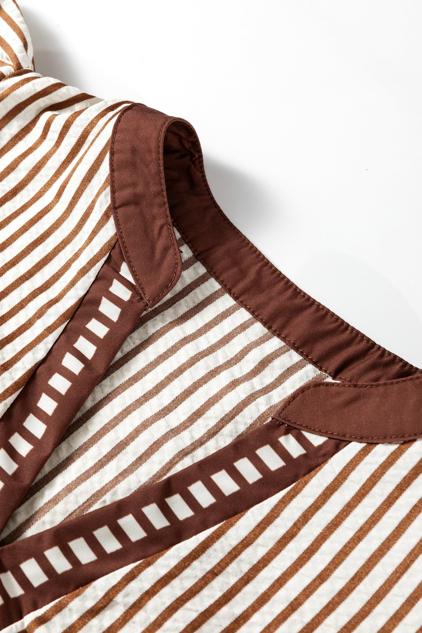 Stripe Double Ruffle Short Sleeve V-Neck Blouse