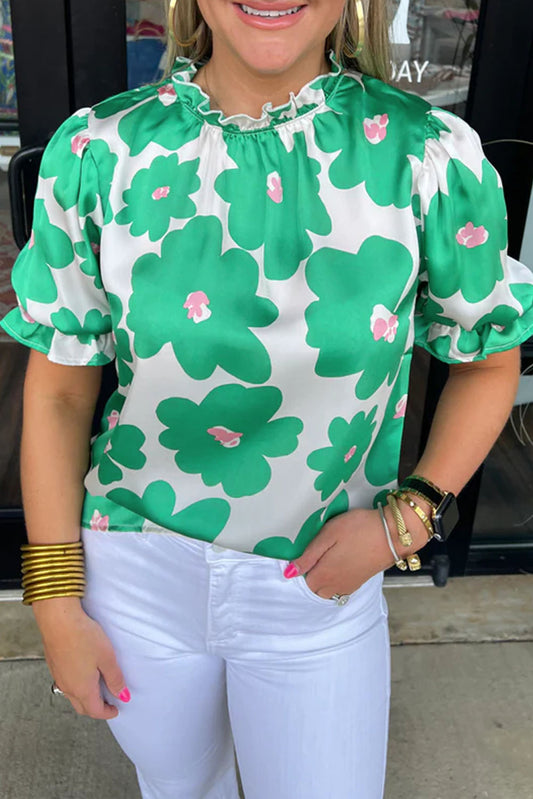 Floral Short Puff Sleeve Blouse