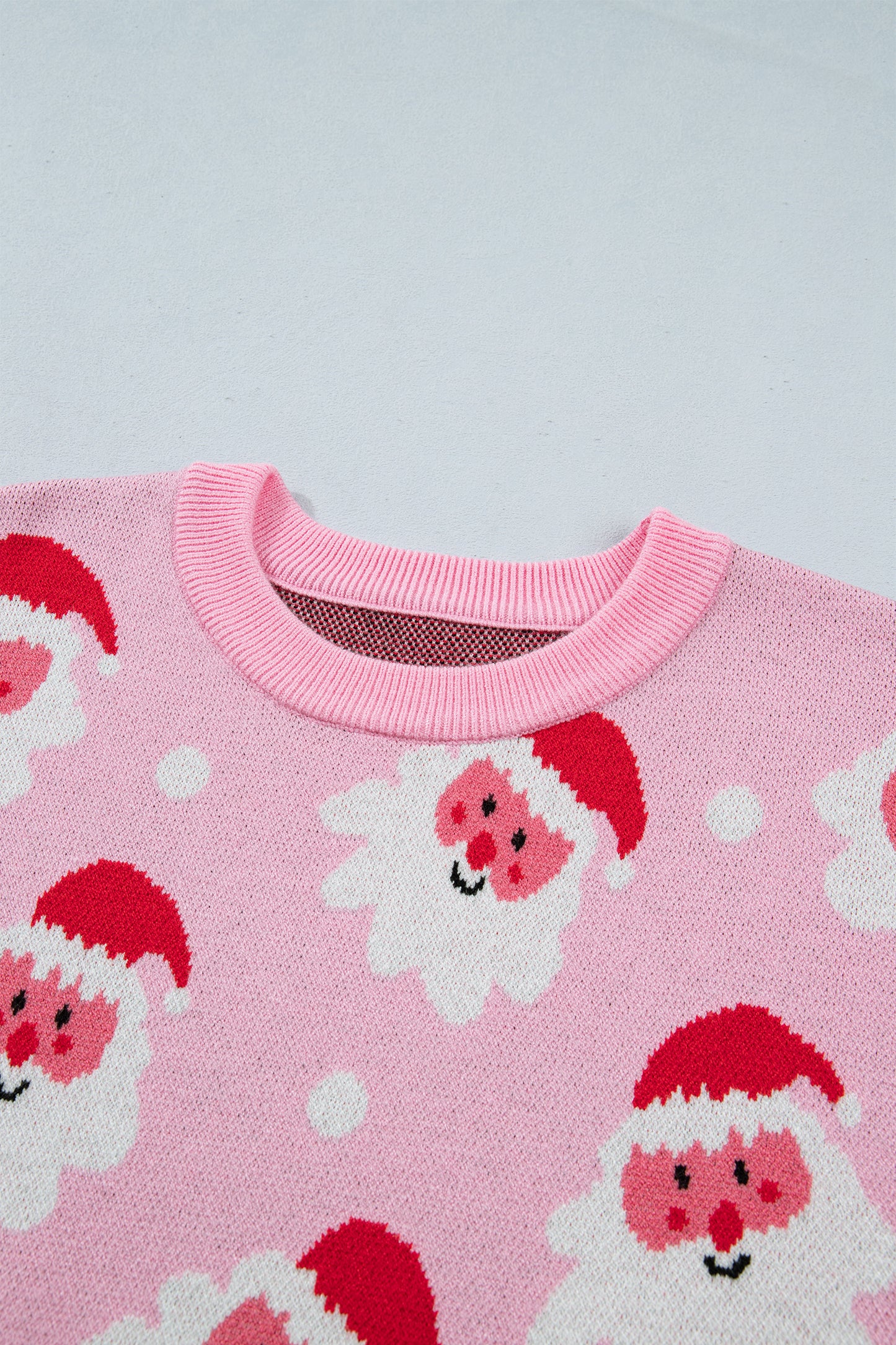Santa Ribbed Trim Long Sleeve Christmas Sweater