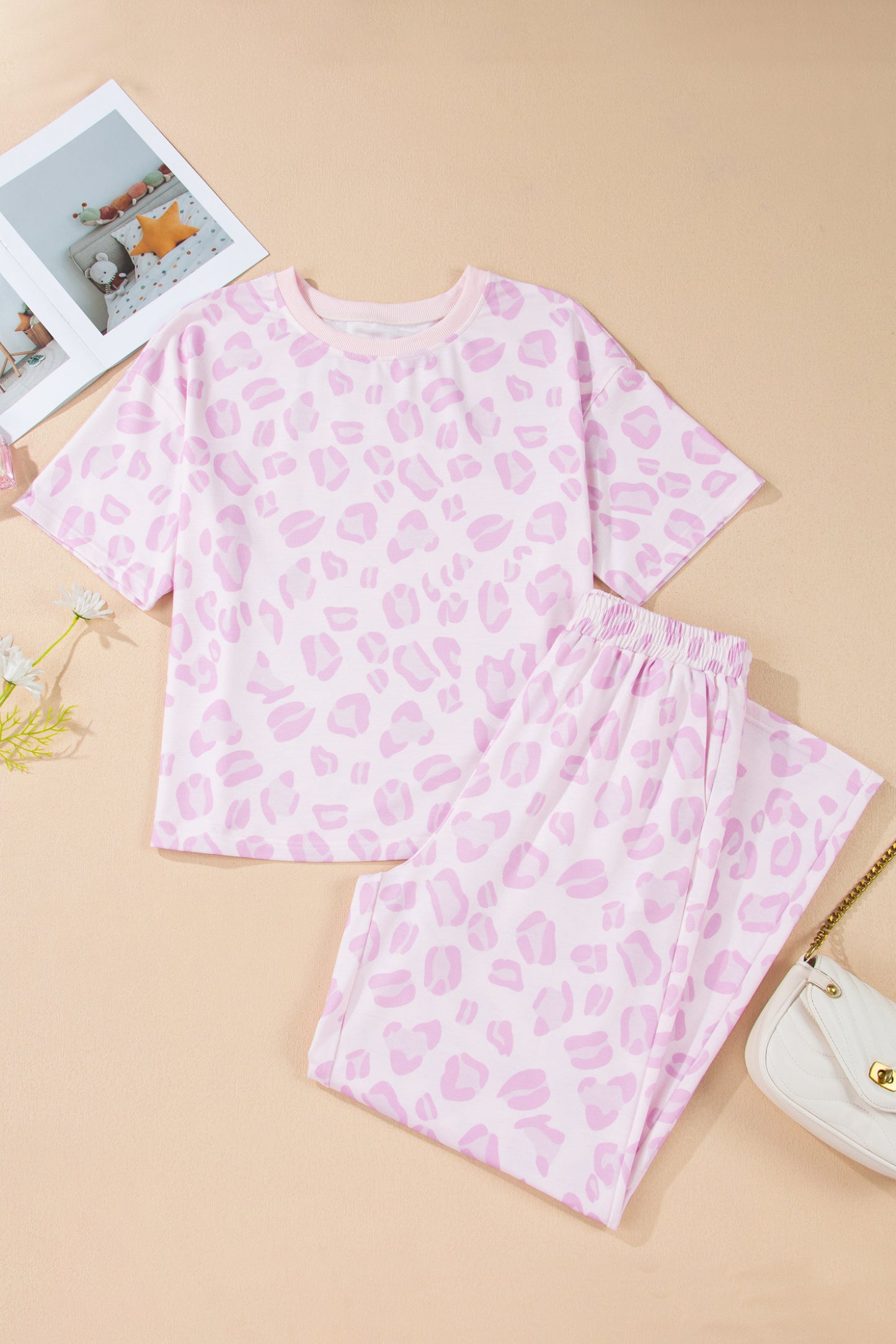 Leopard Short Sleeve Top and Pants Set