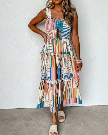 Stripe Smocked Tiered Maxi Dress