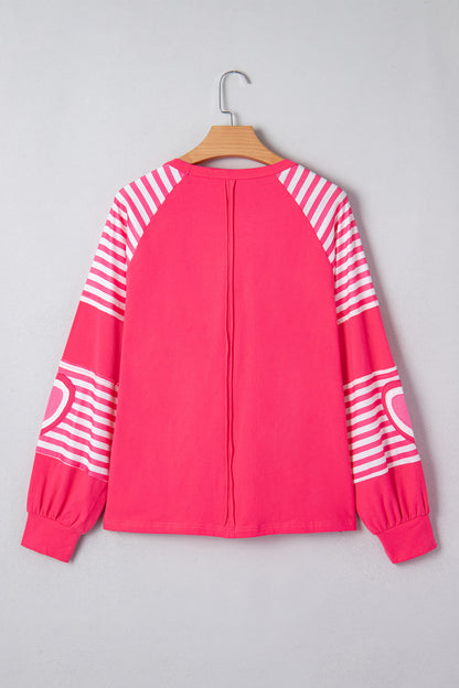 Valentine Heart Stripe Patchwork Long Sleeve Top