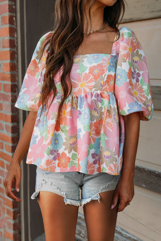 Floral Puff Sleeve Babydoll Blouse