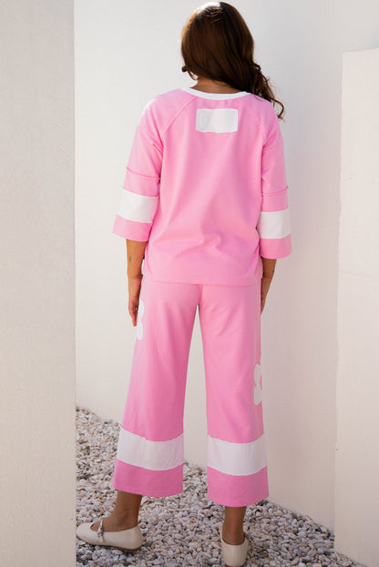 Floral Patchwork Raw Edge Top and Pant Set