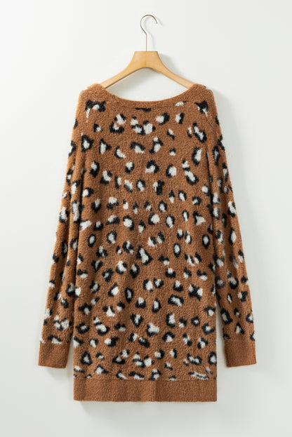 Leopard Fuzzy Open Front Cardigan