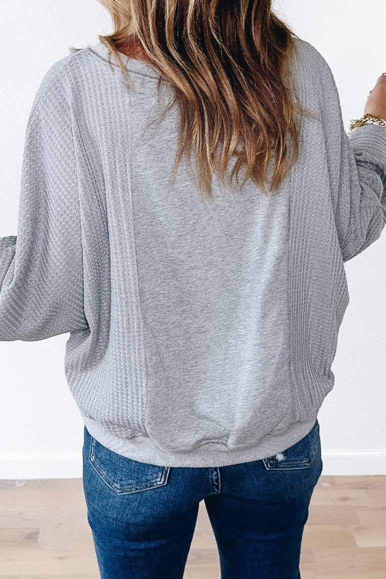 Waffle Raw Edge Long Sleeve Top