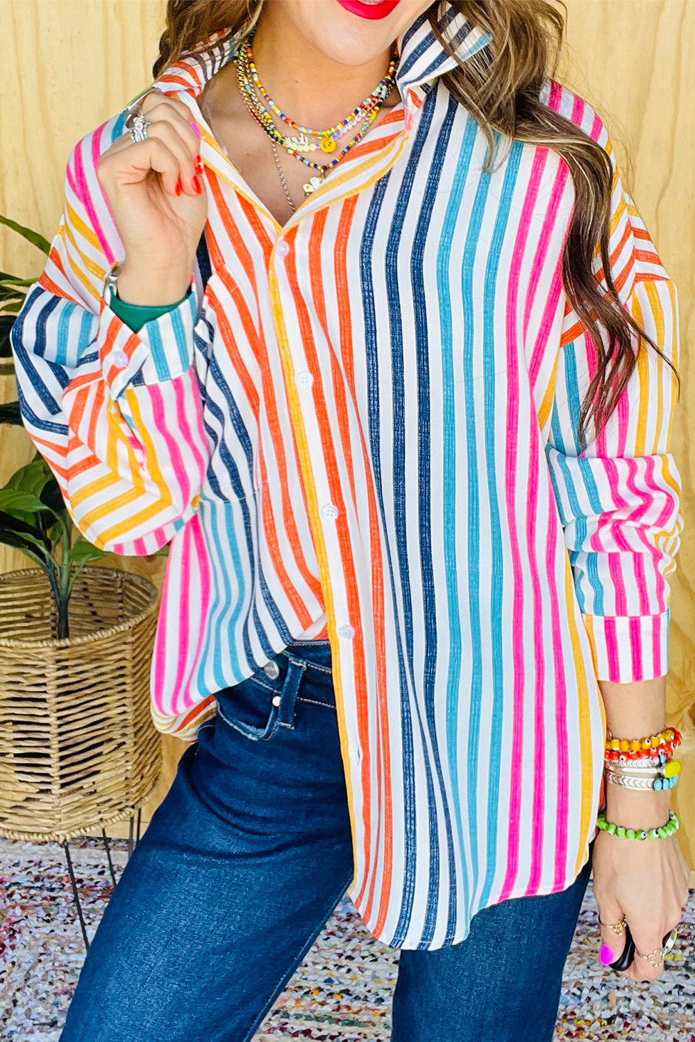 Stripe Drop Shoulder Buttoned Shirt