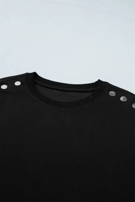 Solid Metal Button Shoulder Short Sleeve Top