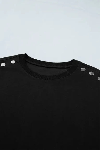 Solid Metal Button Shoulder Short Sleeve Top