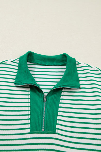 Stripe Quarter Zip Polo Collar T-Shirt Dress
