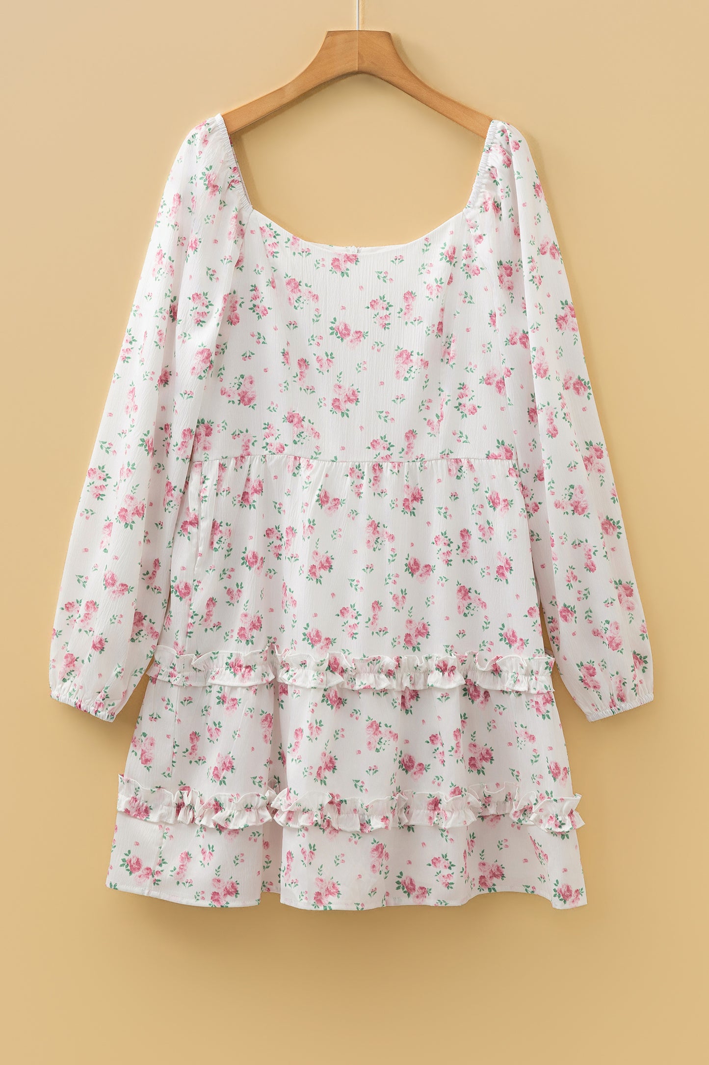 Floral Long Sleeve Ruffle Flared Mini Dress