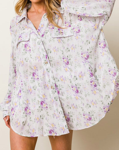 Floral Pleated Flap Pocket Shirt