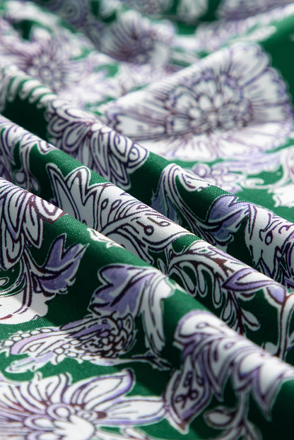 Boho Floral Piping Trim Bubble Sleeve Dress