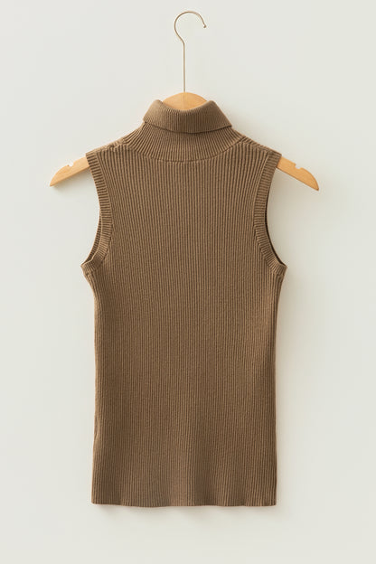 Western Ribbed High Neck Sleeveless Knit Top