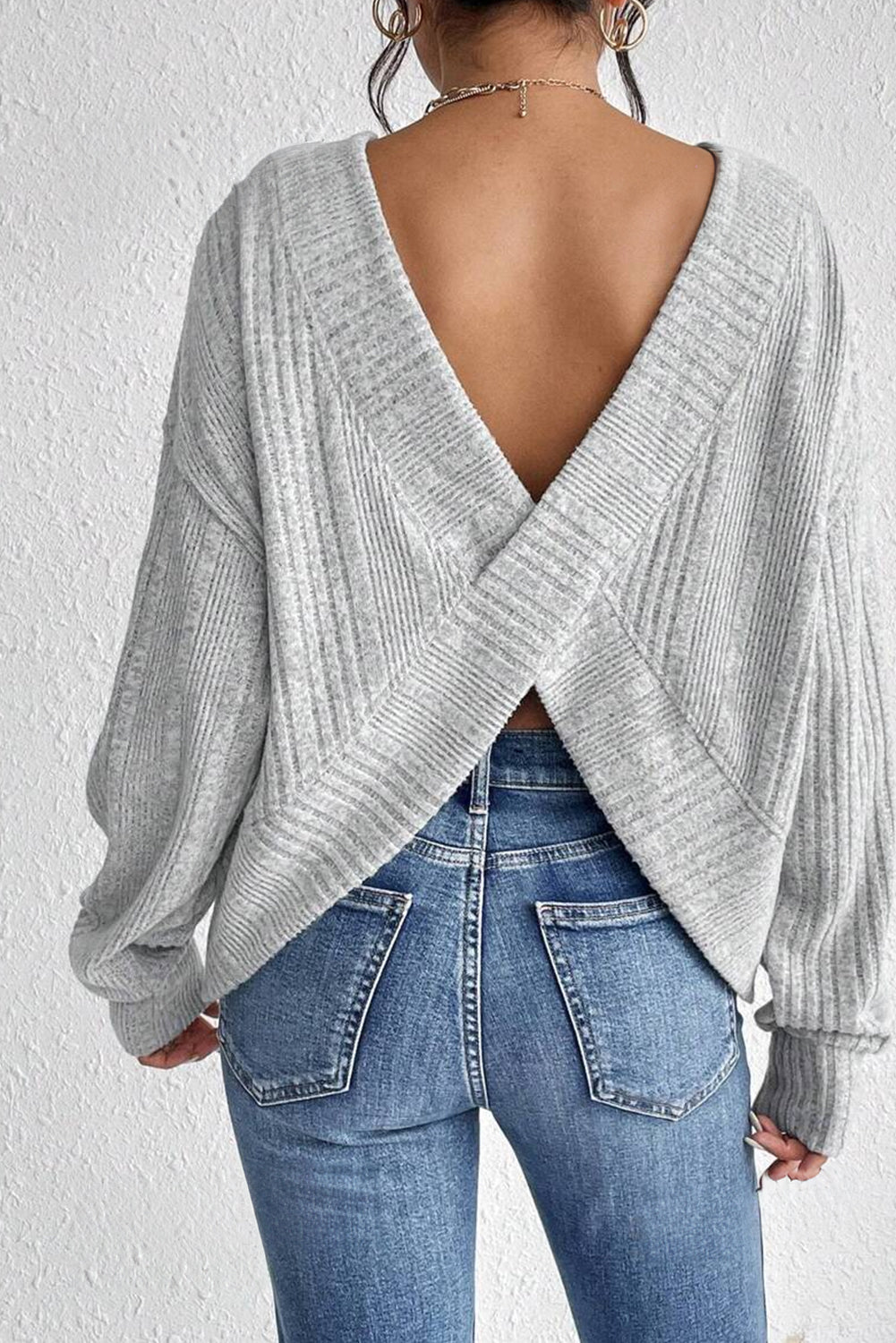 Textured Backless Long Sleeve Top