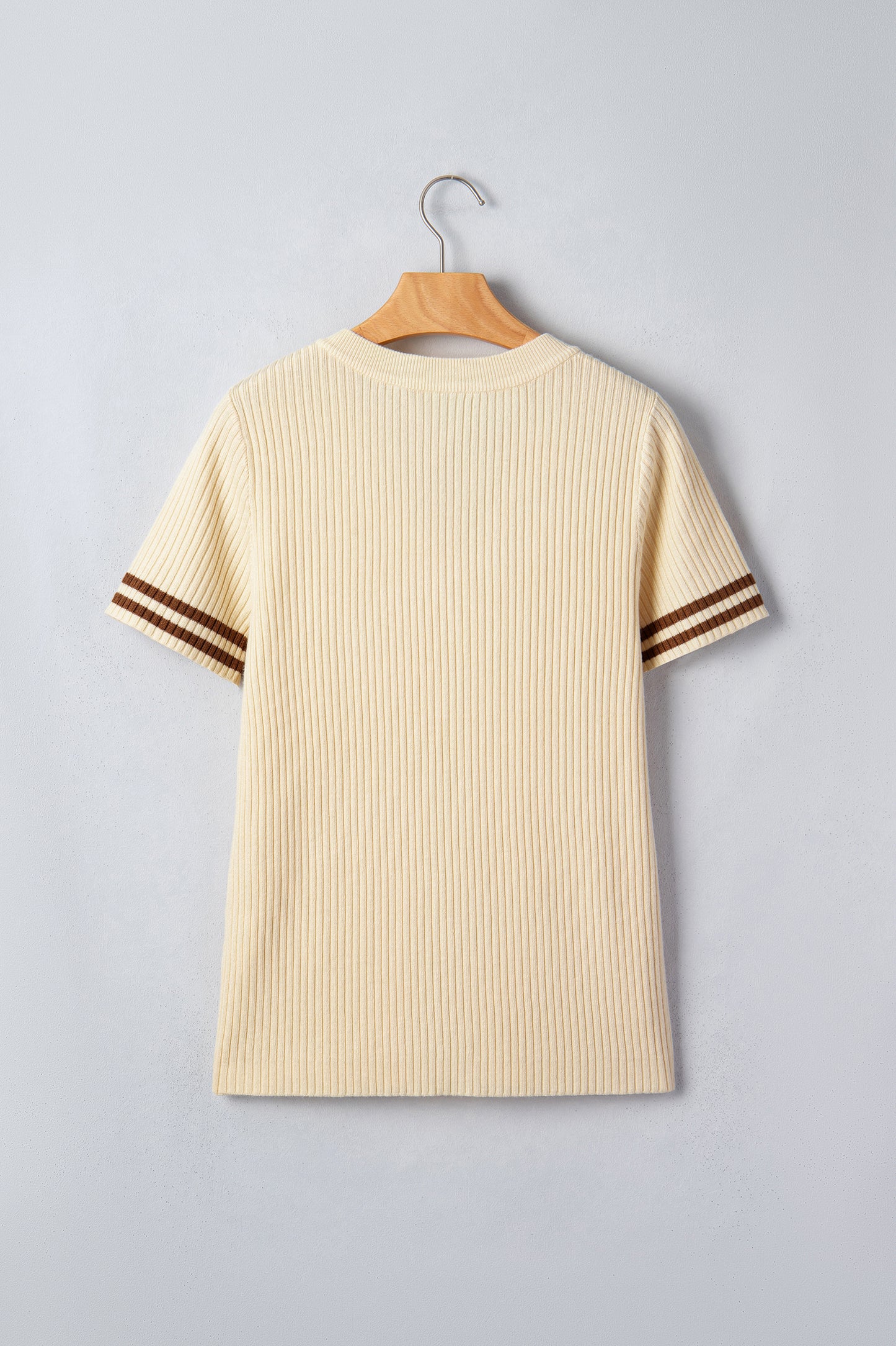 Stripe Contrast Short Sleeve Ribbed V-Neck Sweater