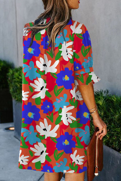 Floral Short Sleeve V-Neck Dress