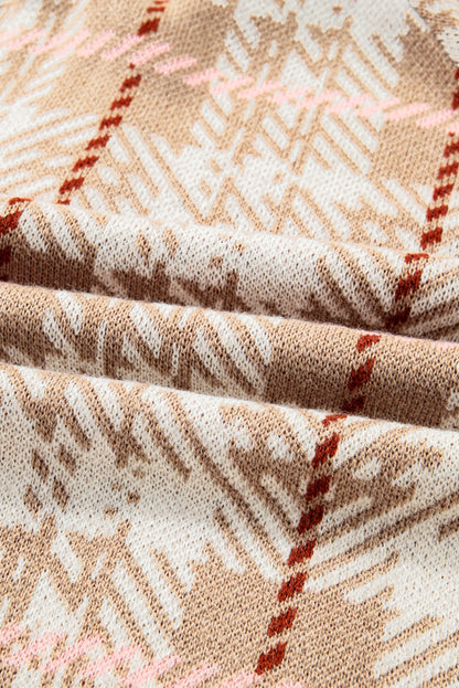 Plus Size Plaid Ribbed Trim Button Front Cardigan