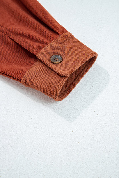 Velvet Button-Up Flap Pocket Drop Shoulder Shacket