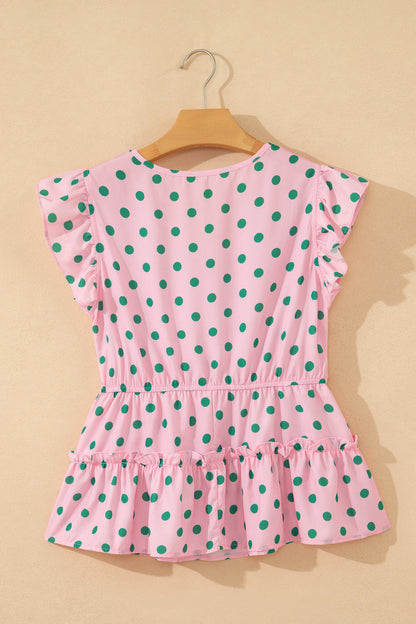 Polka Dot V-Neck Ruffle Tiered Babydoll Blouse
