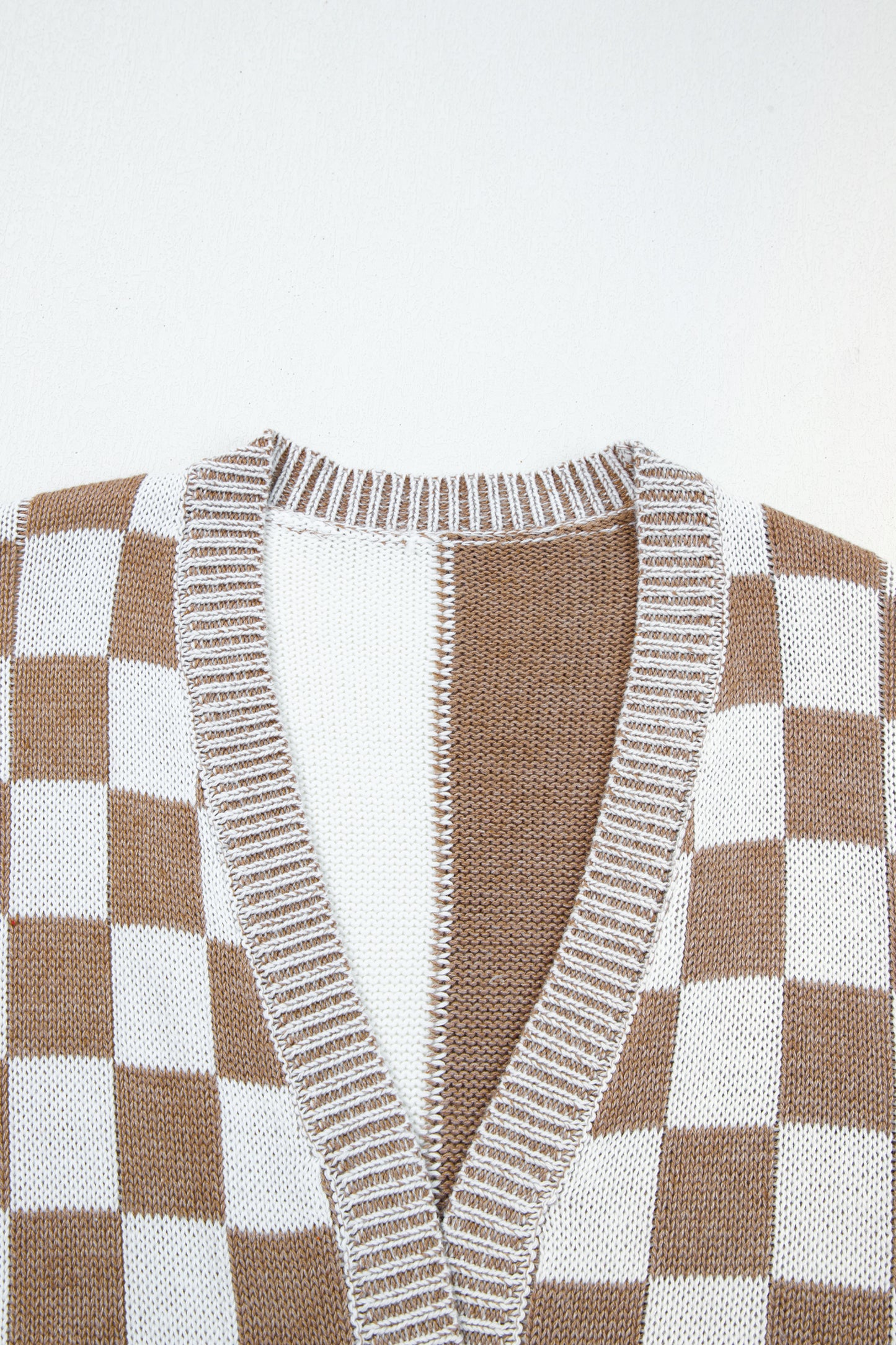 Plus Size Checker Drop Shoulder Open Front Cardigan