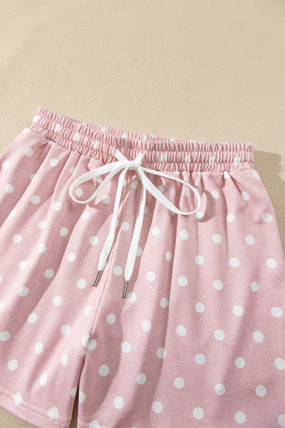 Polka Dot Long Sleeve Top & Drawstring Shorts Set