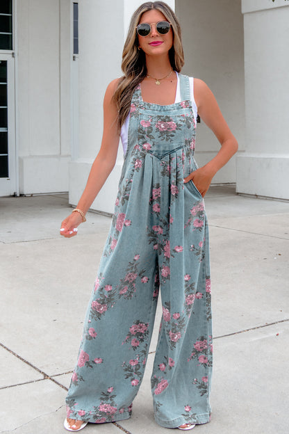 Floral Pleated High Waist Wide Leg Jumpsuit