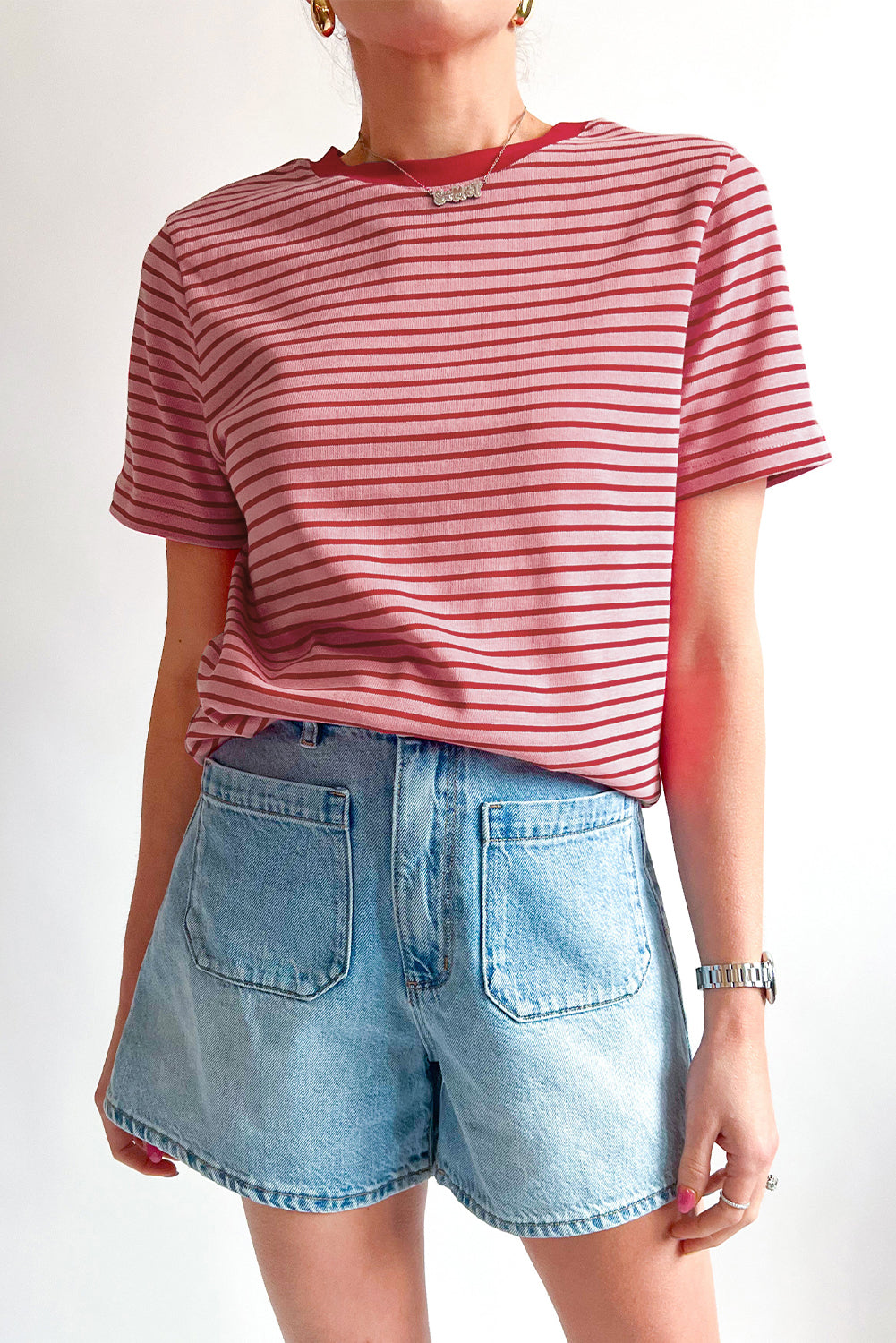 Stripe Crewneck Short Sleeve T-Shirt