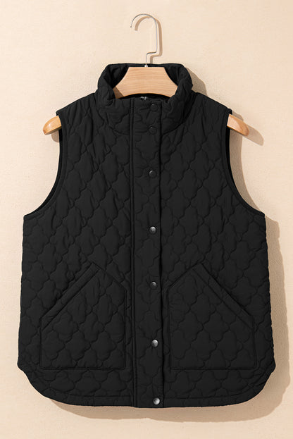 Quilted Zip-Up Snap Button Pocketed Vest