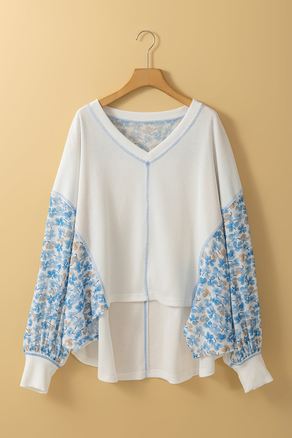 Floral Colorblock Batwing Sleeve Blouse