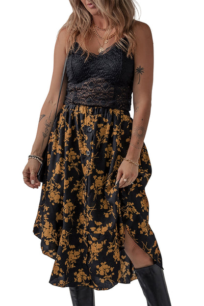 Floral Ruffle Elastic Waist Skirt