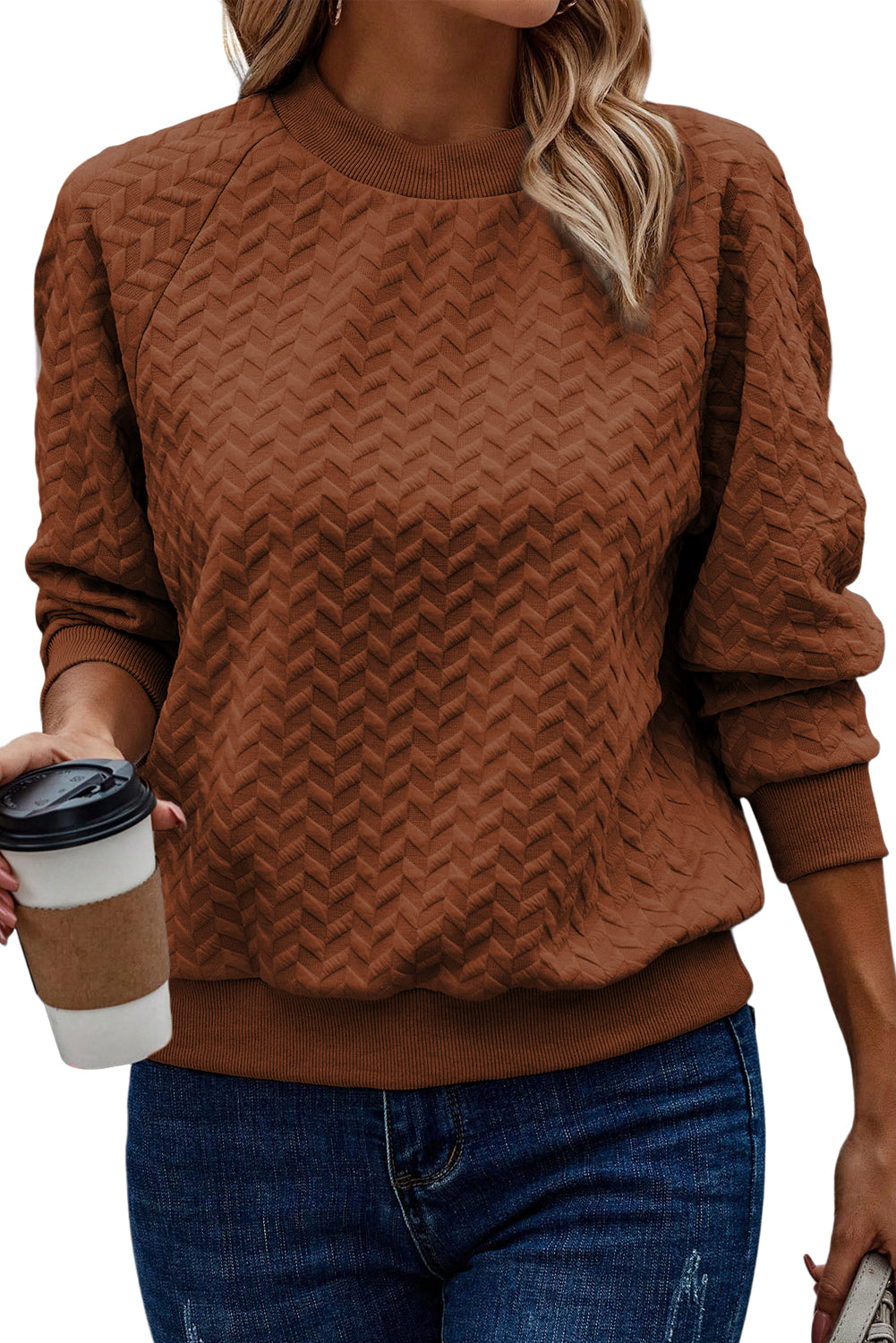 Herringbone Raglan Sleeve Pullover Sweatshirt