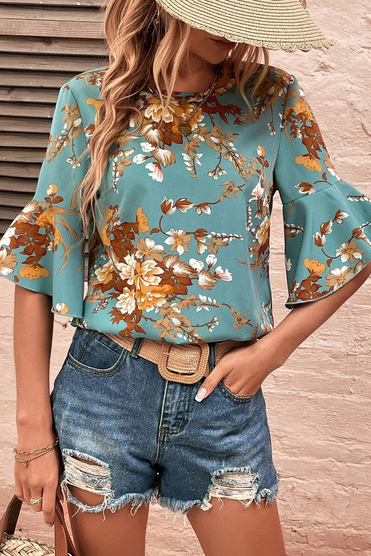 Floral Flare Sleeve Blouse