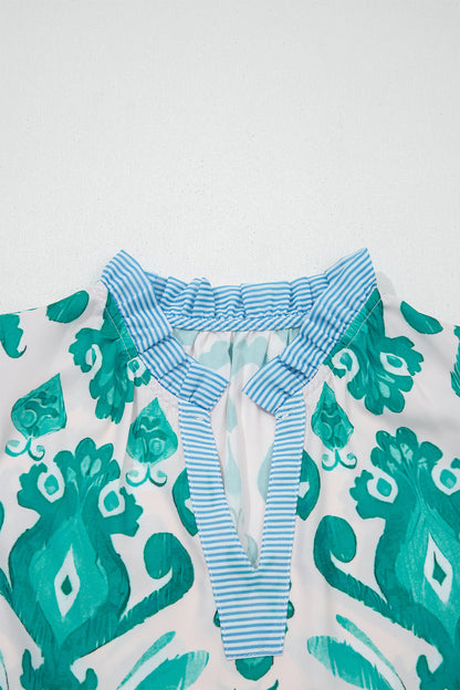 Boho Stripe Trim Flutter Sleeve Top