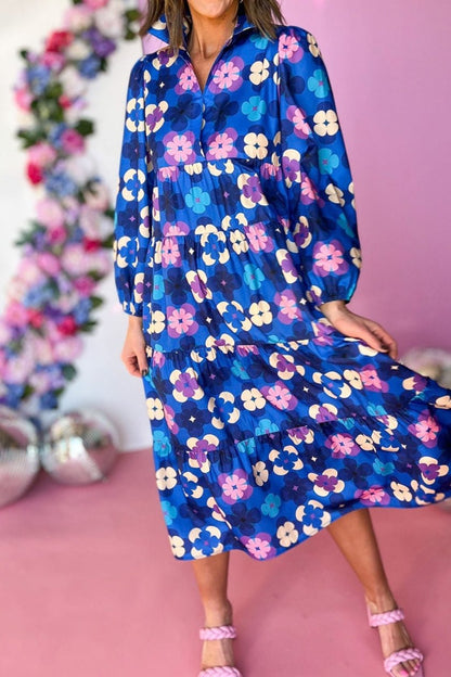 Floral Peasant Sleeve Midi Dress