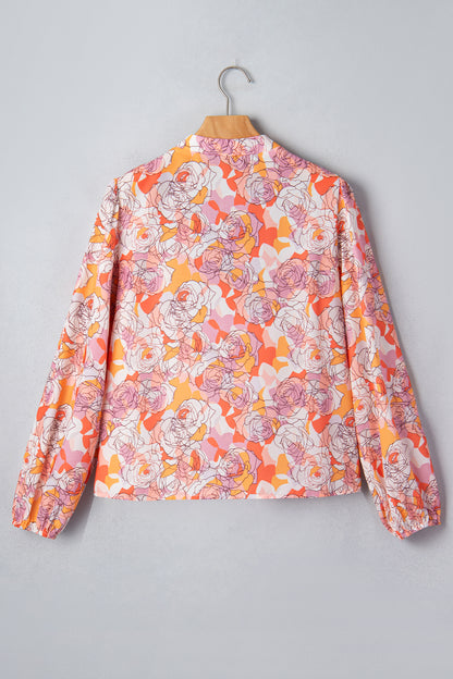 Floral Stripe V-Neck Long Sleeve Blouse