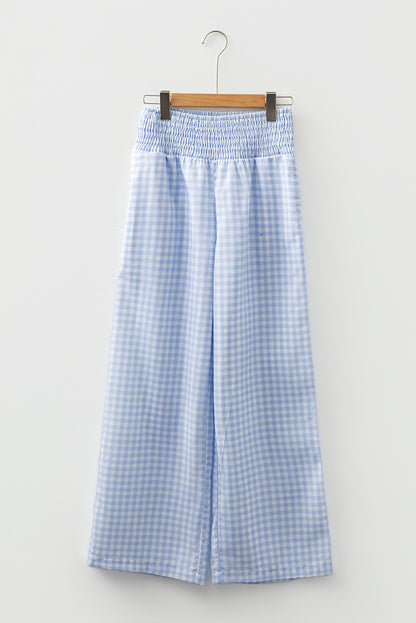Gingham Plaid Smocked High Waist Pants