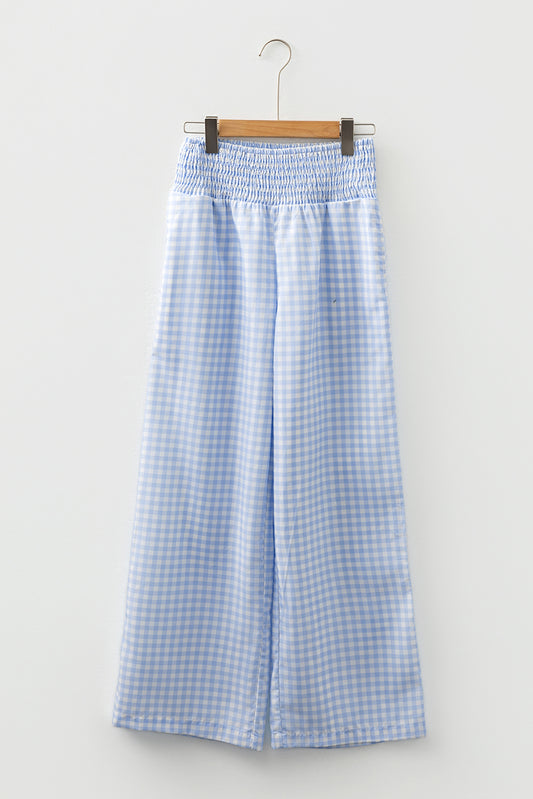 Gingham Plaid Smocked High Waist Pants