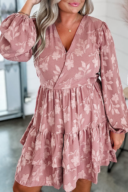 Plus Size Floral V-Neck Ruffle Dress