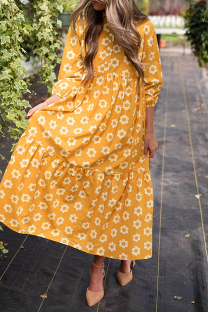 Floral 3/4 Sleeve Maxi Dress