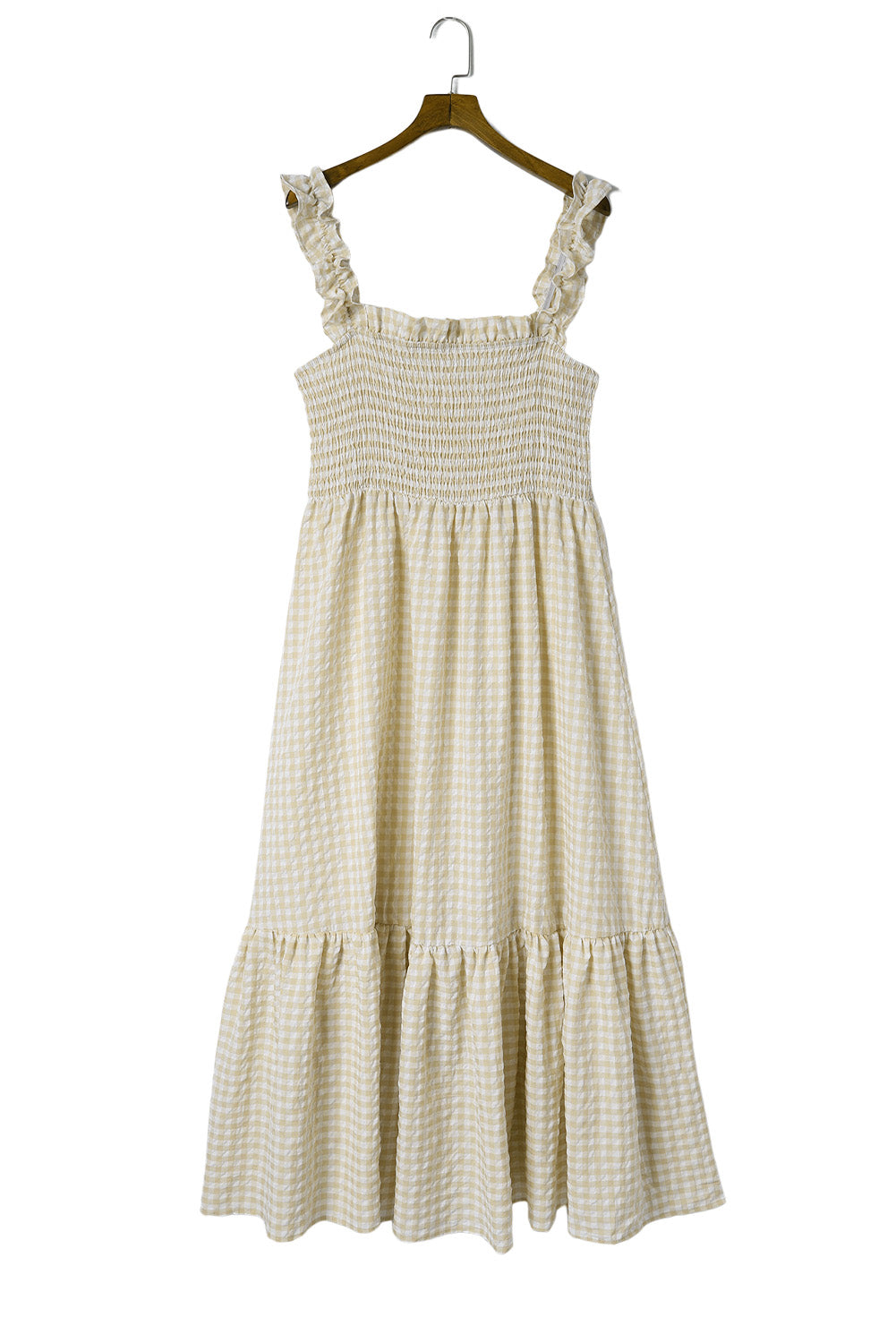 Gingham Plaid Ruffle Maxi Dress