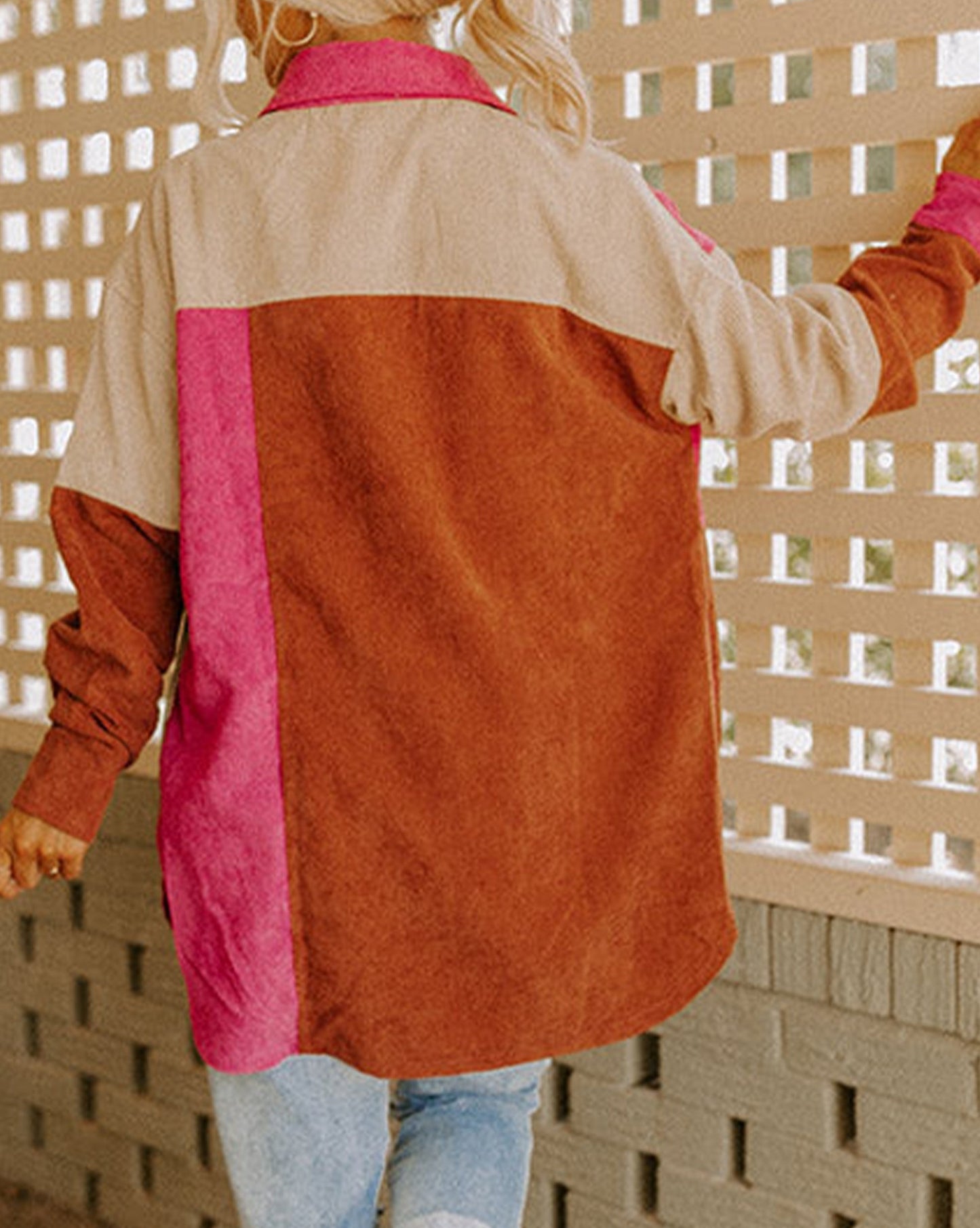 Colorblock Corduroy Curved Hem Shacket