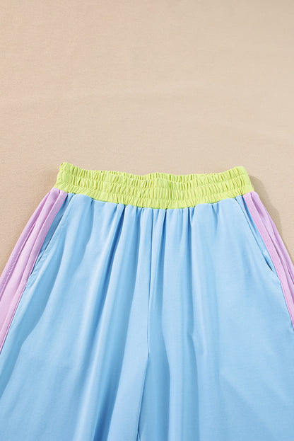 Colorblock Short Sleeve Top & Wide Leg Pants Set
