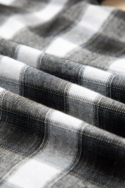 Plaid Contrast Stripe Edge Half-Placket Blouse