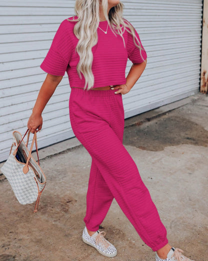 Checker Textured Tee and Pants Set