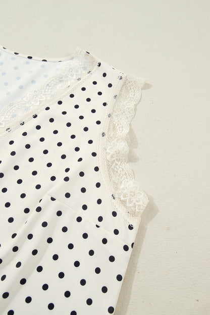Plus Size Polka Dot Lace V-Neck Sleeveless Top