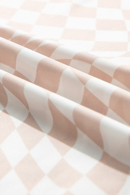 Checker Mesh Mock Neck Long Sleeve Top