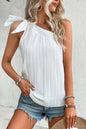 Textured Bowknot One-Shoulder Tank Top